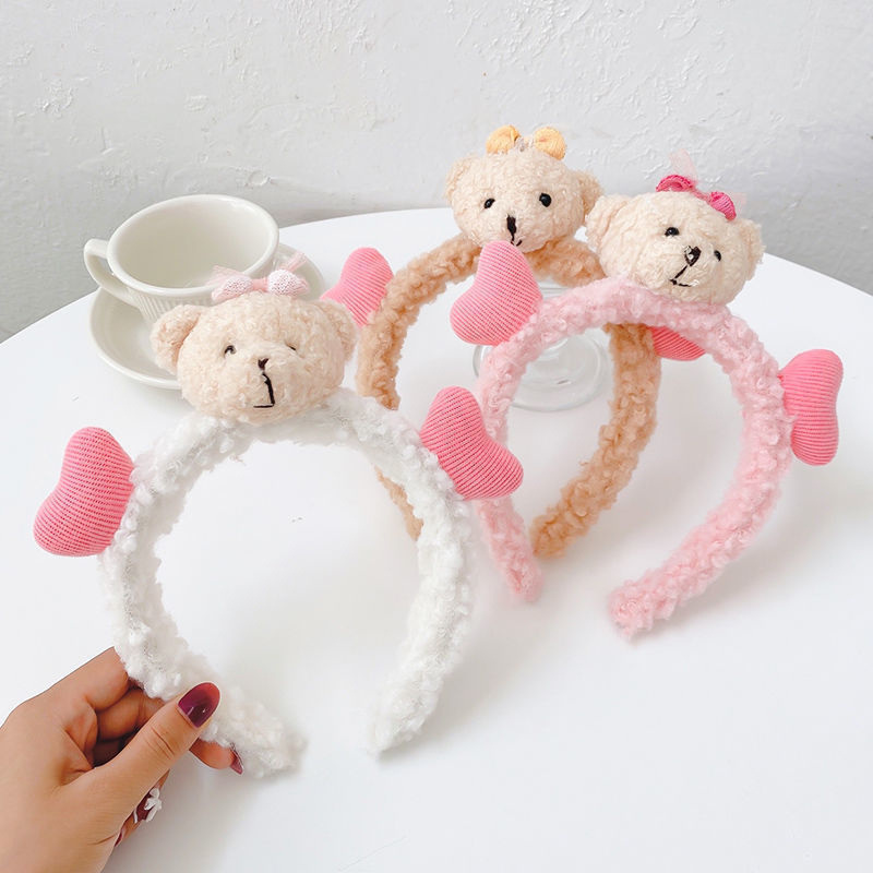120g Weight Headwear Classification Bow Cute Autumn And Winter Plush Pink Love Bear Hair Band