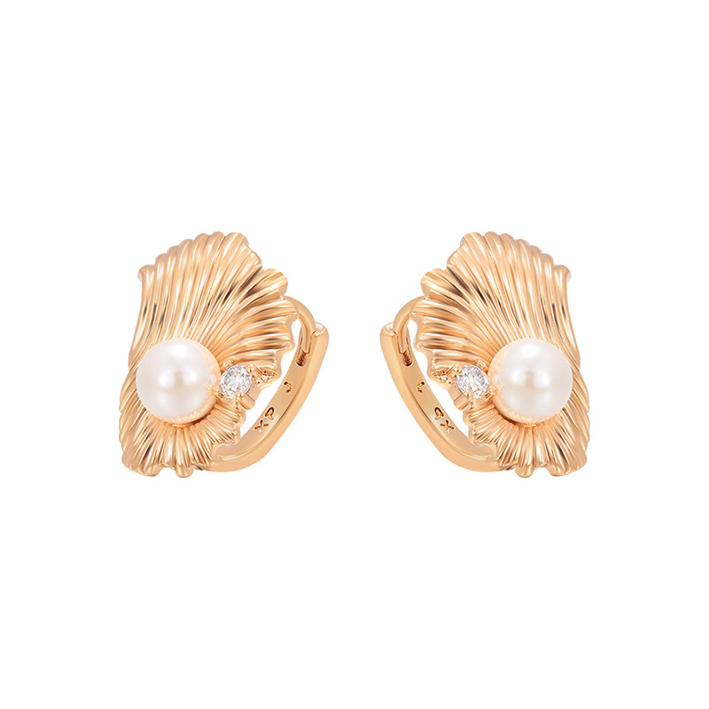 Aretes de hebilla de concha e imitación de perla de aleación chapada en 18K, estilo retro, para vacaciones image 6