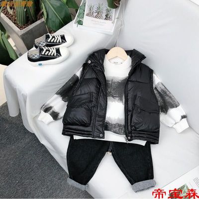 Korean Edition Children's clothing fluffy keep warm Cotton coat children waistcoat Vest Autumn and winter Trend Vest cotton-padded jacket Stand collar Large pocket