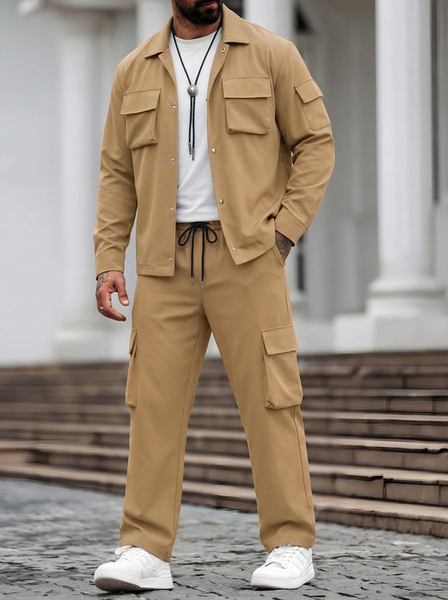 Monochrom Herren Workwear Jacken Set Für Frühling Und Herbst_voghion.com