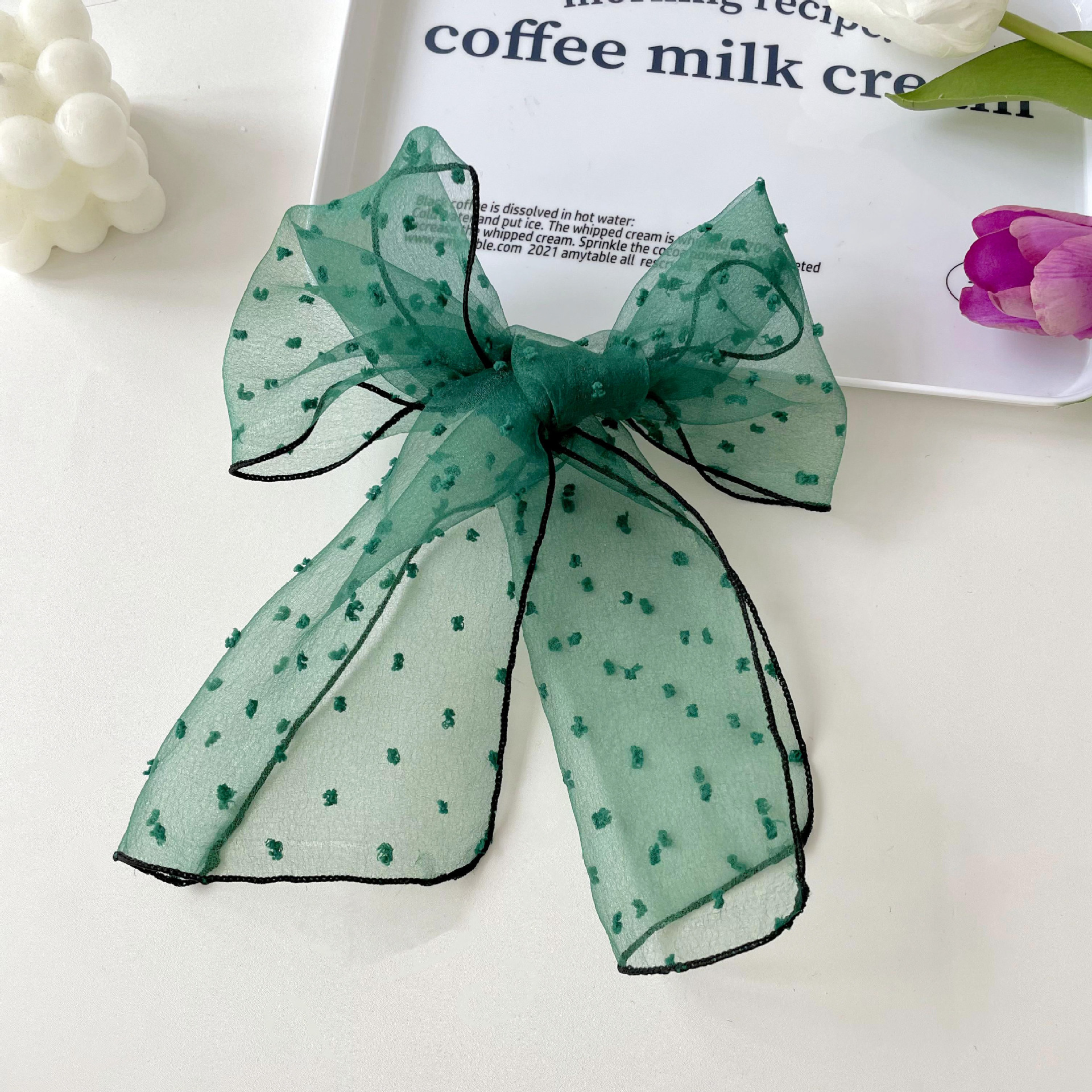 Nuevo verano cubierto de organza Polka Dot moda todo partido pequeña bufanda arco color sólido simple bufanda pequeña decorativa