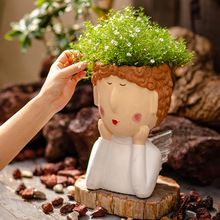天使水泥花器花盆梦幻女孩多肉绿植插花装饰艺术花瓶摆件花园