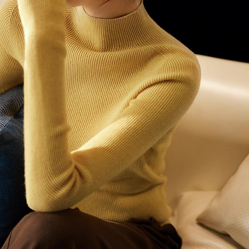 New slim fit Italian craft organic wool cashmere seamless half turtleneck knitted autumn and winter multi-color bottoming shirt for women