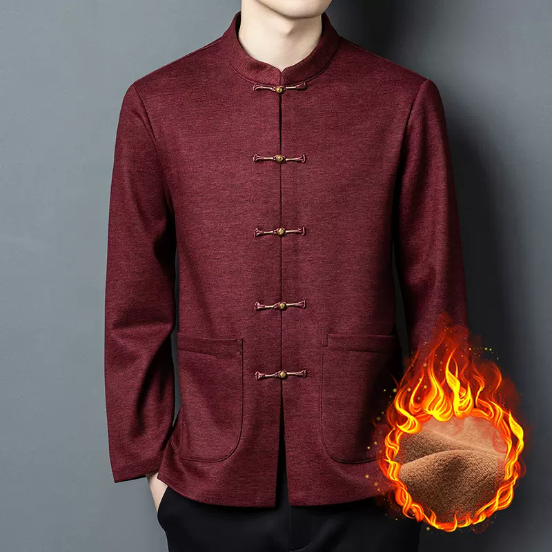 【含羊绒桑蚕丝】品牌中老人唐装男加厚保暖中国风爸爸装婚宴衬衣