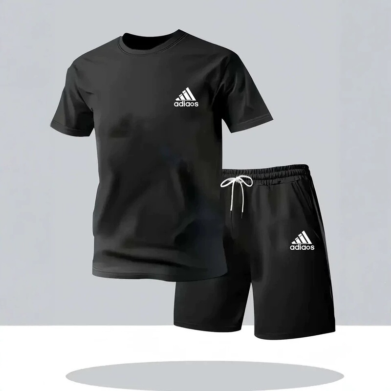 Brand New Summer Men's Fitness Sportswear, Short-Sleeved T-Shirt and Shorts Two-Piece Set, Breathable and Quick-Drying Casual Wear.