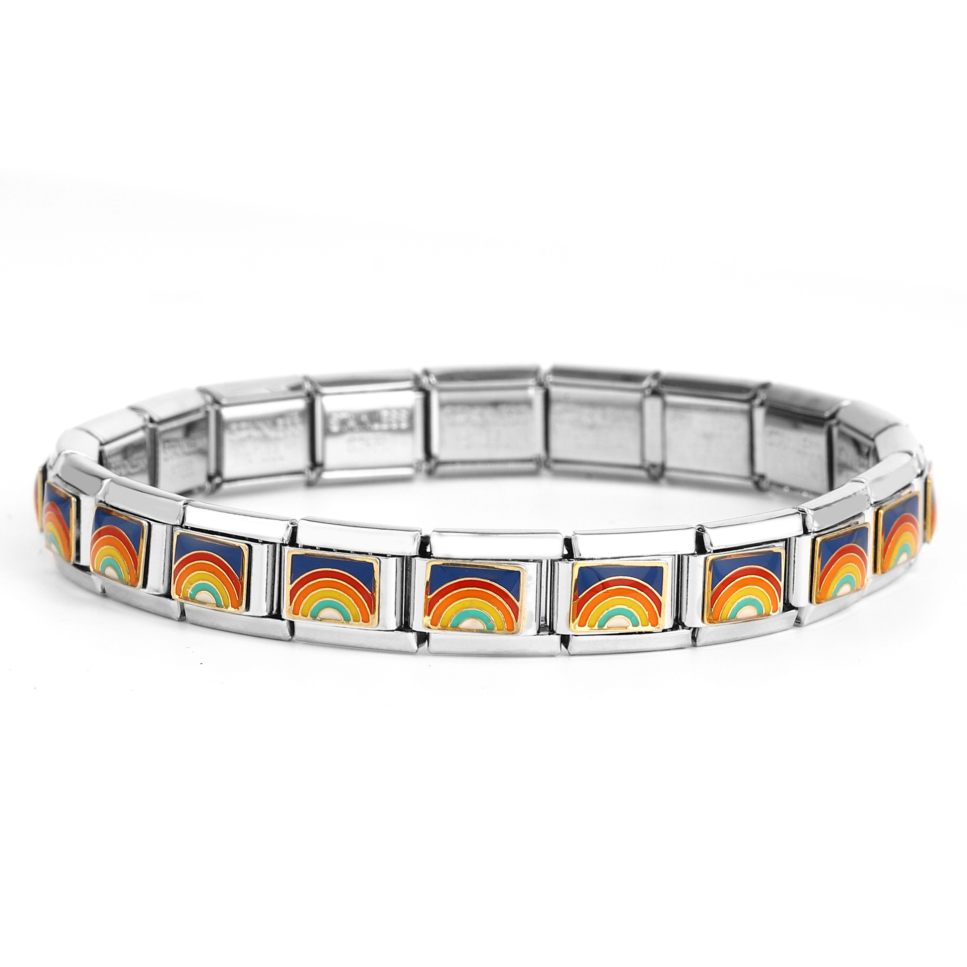 Popular Nordic Italian 9mm Universal Stainless Steel Color Module Bracelet Rainbow Rooster Pearl Crown Diy Bracelet display picture 17