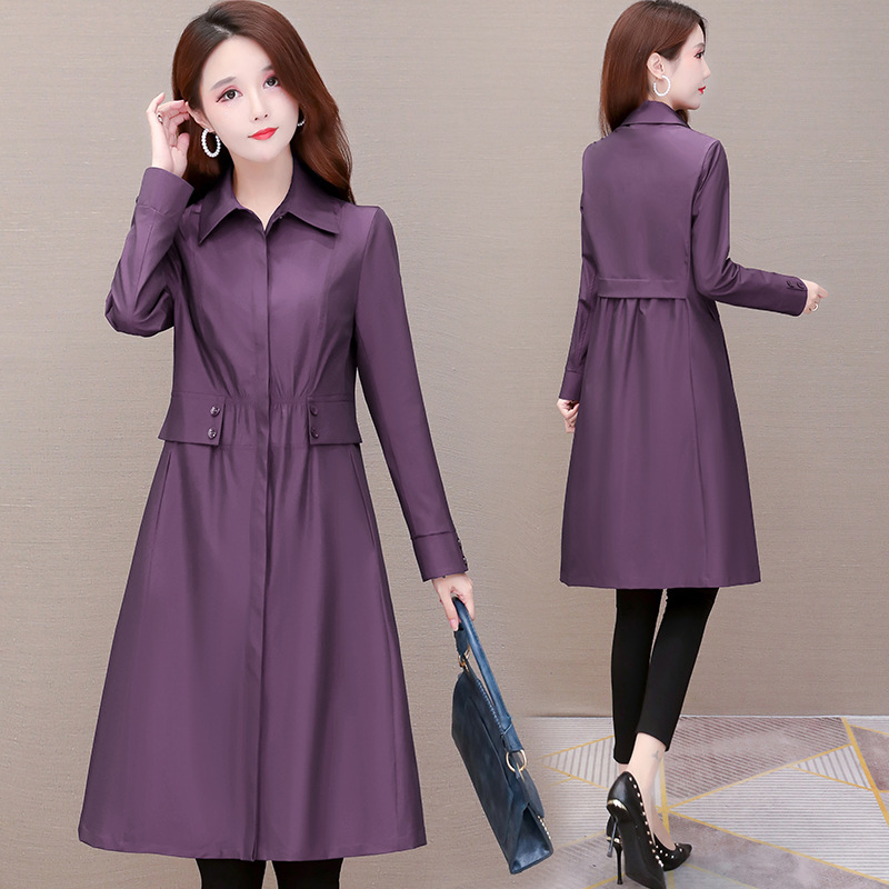 Young and Middle-aged Women's Spring Mid-length Fashion Coat Middle-aged Mother's Casual Waist Coat 30-40-50 Years Old Over the Knee