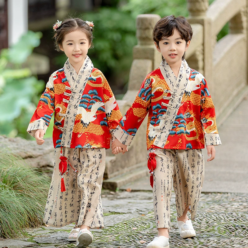 Мальчик Hanfu весной и осенью тонкий новый китайский стиль костюм