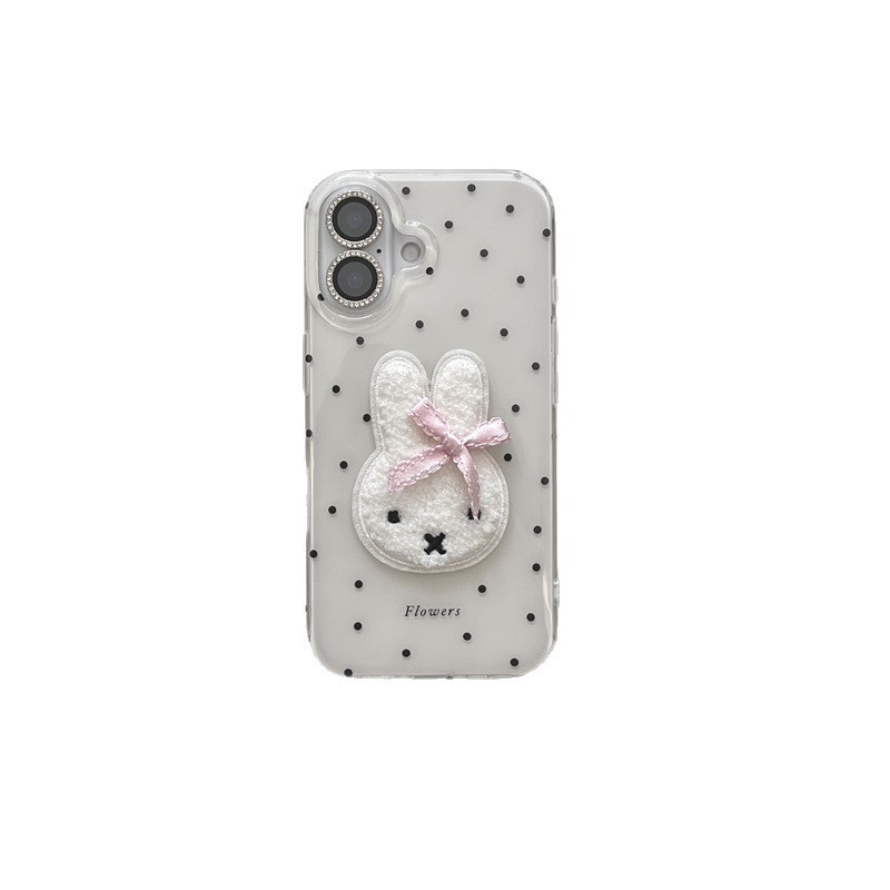 秋冬波点粉色蝴蝶结兔子适用iPhone16苹果15ProMax手机壳14少女13|undefined