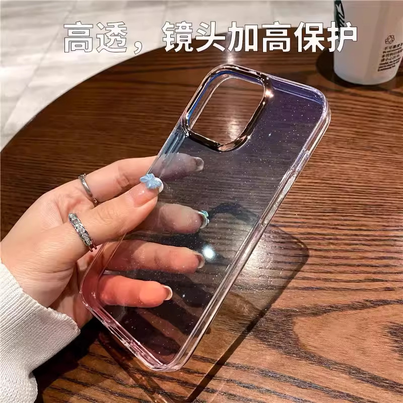Apple 17 Pro Max用星空グリッターグラデーションスマホケース、iPhone 16用電気メッキレンズリングPC保護ケース|undefined
