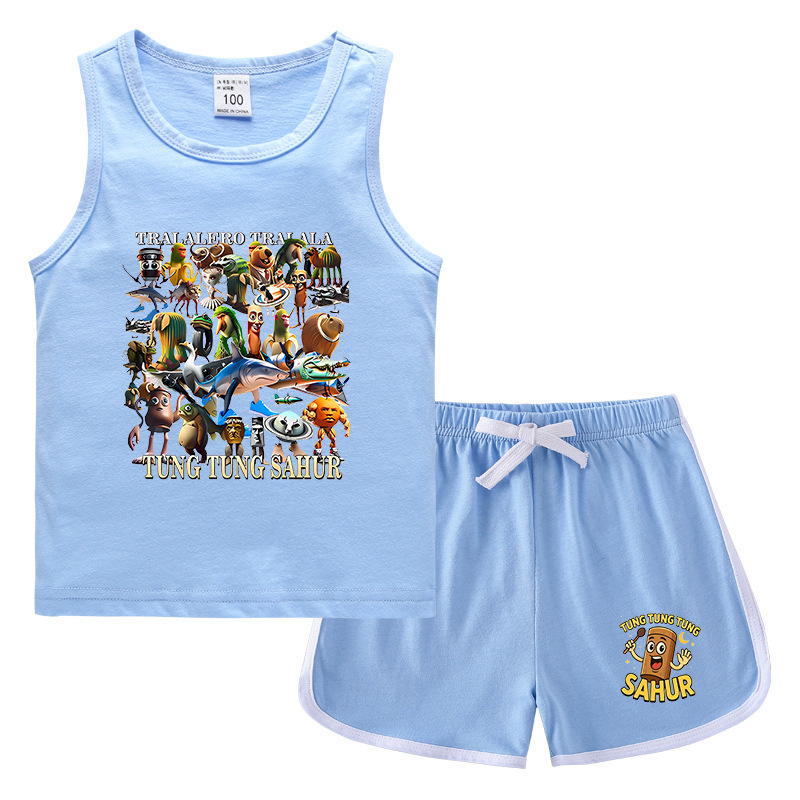 夏男の子服娘ラウンドネック Tシャツホットパンツ韓国風カジュアル半袖ボトムシャツスポーツ学生ショーツスーツ|undefined