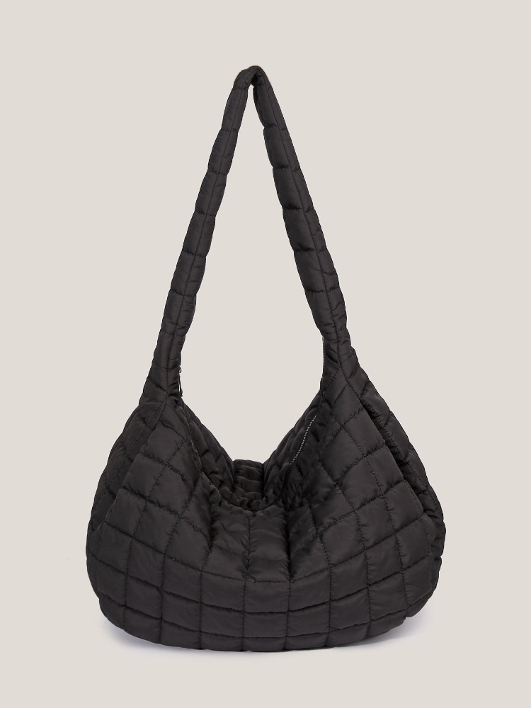 Bolso de Hombro de Moda para Mujer, Otoño e Invierno, Estilo Nube, Nylon Plisado, Tipo Dumpling, Bolso de Axila, Diseño Único a Cuadros, Color Sólido