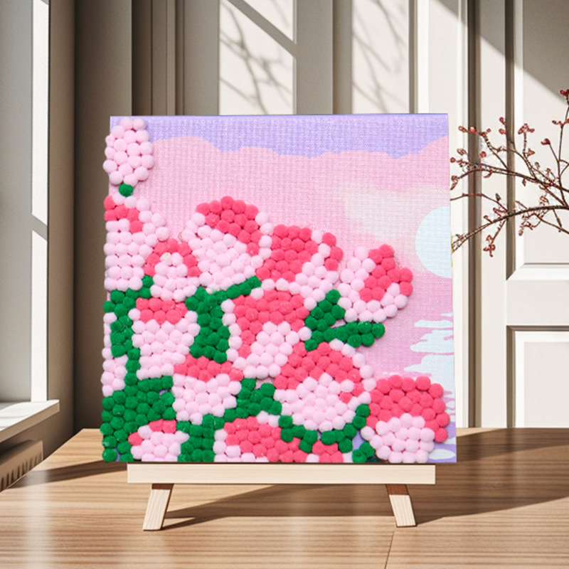 Pintura de bola de pelo Dibujos animados Niños creativos Pegatinas a mano Diy Material hecho a mano Paquete Marco estirado Pintura adhesiva Marco de madera maciza Pintura decorativa