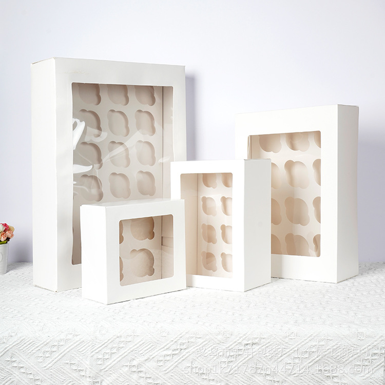 Fábrica personalizada caja de cartón de pastel de cumpleaños plegable blanco cubierta ventana caja de embalaje de pastel de comercio exterior caja de pastel