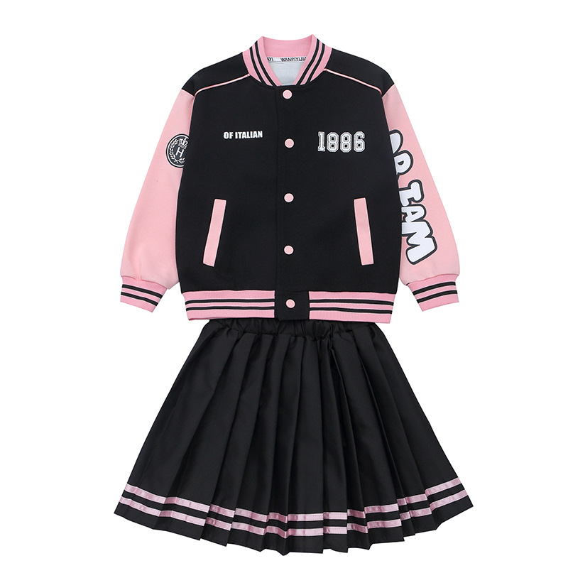 Set da ragazza Nuova tuta da baseball per bambini primaverili e autunnali Sport casual Gonna a pieghe alla moda in due pezzi JK uniforme_voghion.com