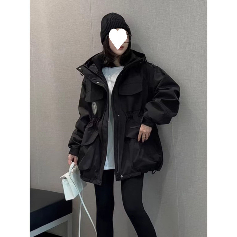 美式风衣春秋休闲韩版收腰连帽短外套棒球服夹克百|undefined