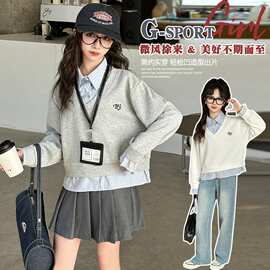 女童衬衫卫衣春秋2026新款儿童假两件上衣韩版女孩休闲套头衫洋气