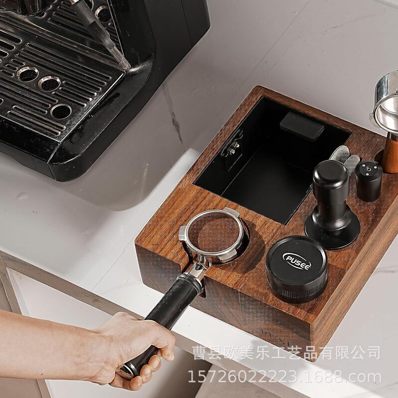 Wooden knock box espresso accessories storage box portable kitchen office coffee rammer wooden box