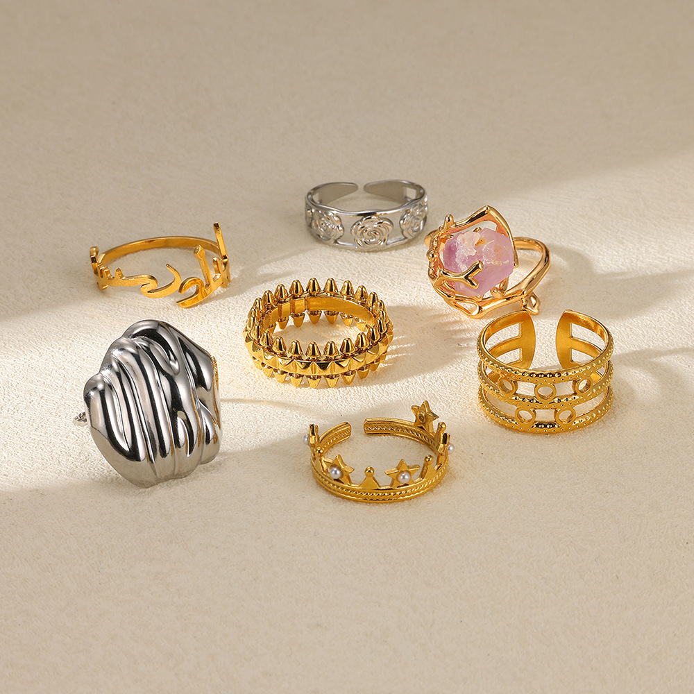 PVD Coated Gold Plating Process PVD Coated Real Gold Plated Geometric 304 Stainless Steel Simple Style IG Style Waterproof Non Tarnish Rings