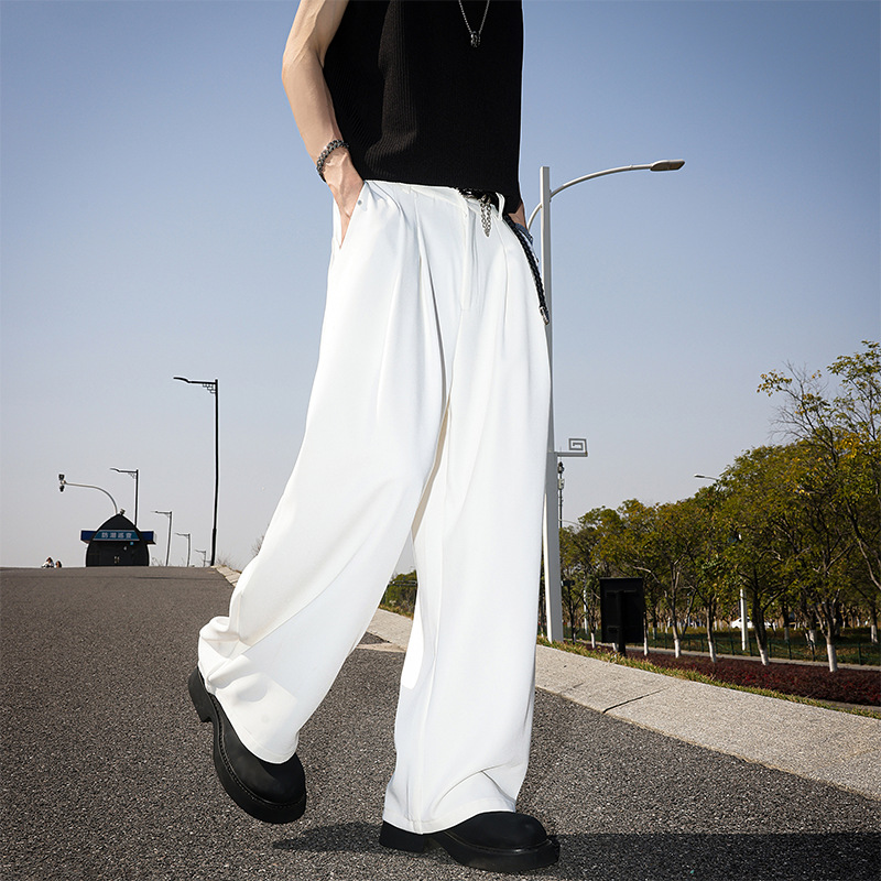 Japanese-Style Lazy Wide-Leg Dress Pants for Men, Summer Trendy Stylish Flared Floor-Length Pants, Loose Versatile Casual Straight-Leg Trousers