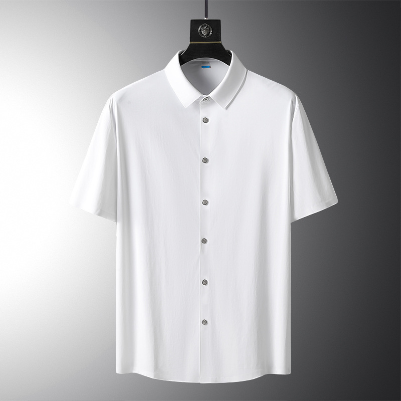 Business Shirt Men's Summer Solid Color Large Size Ice Silk Short-Sleeved Top Running Fitness High Elastic Breathable Quick-Drying Men's Clothing Business Shirt Men's Summer Solid Color Large Size Ice Silk Short-Sleeved Top Running Fitness High Elastic Breathable Quick-Drying Men's Clothing