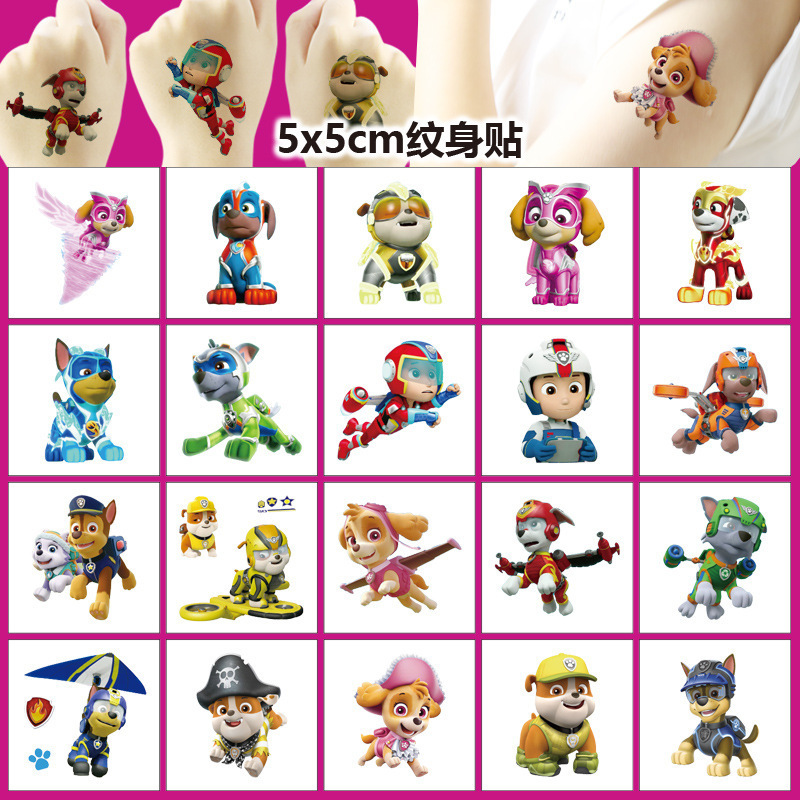 5X5Cm Paw Patrol Tattoo Stickers 20 Sheets Cartoon Tattoo Stickers Water Transfer Disposable Tattoos Birthday Party