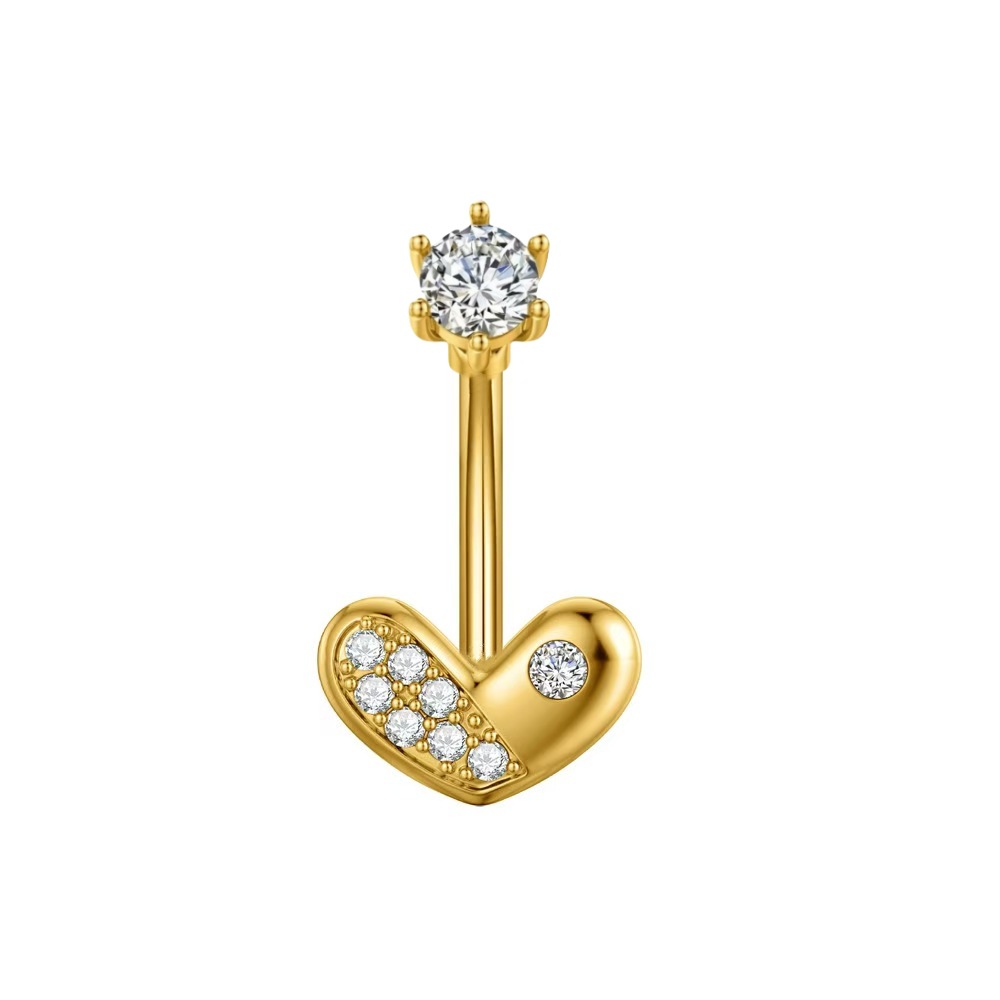 Love Butterfly Gold Heart Navel Ring Stainless Steel Zircon Belly Button Piercing Jewelry detail image 12