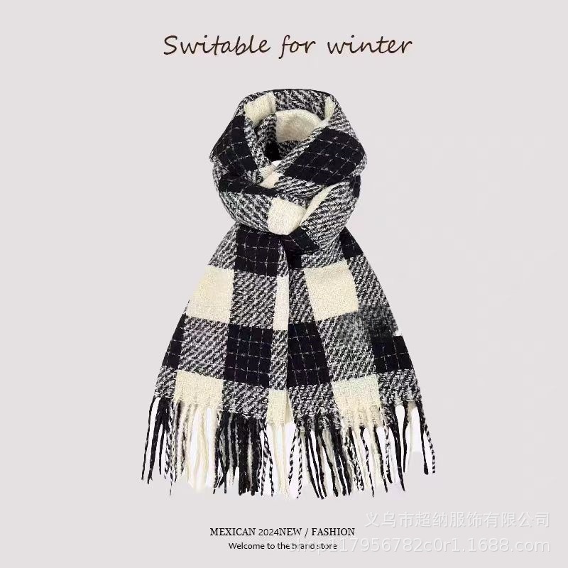 Invierno nuevo bufandas a cuadros de cachemira suave pegajosa flange collar retro grueso calentamiento al por mayor