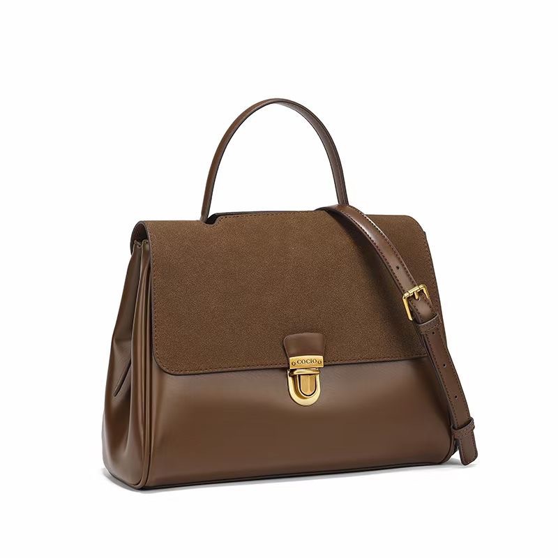 COCIO Matte Handheld Briefcase 2024 Spring New end High Capacity Genuine Leather Women's Crossbody Shoulder Bag_voghion.com