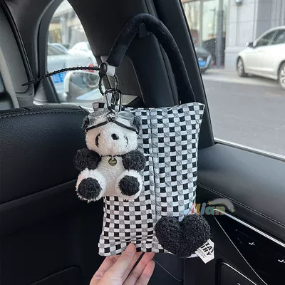 Scrub Dog Car Paper Box — Car tissue box/set - no-specifications-panda-tag-necklace-big-glasses-black-small-checkered-tissue-bag