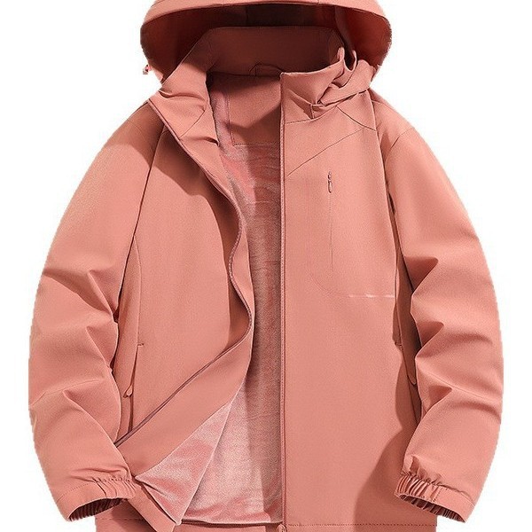 Outdoor Stretch Windbreaker with Fleece Lining, Thickened Couple's Jacket, Sports Casual Men's Coat, Windproof and Warm