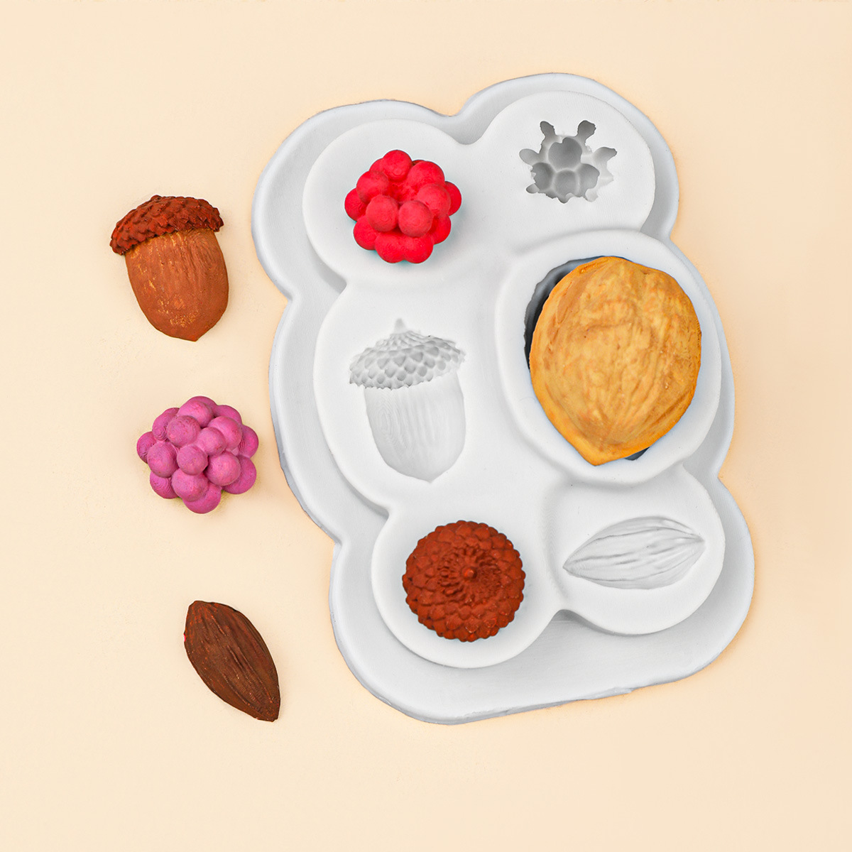 Nueces, nueces, almendras, frutos secos, fondant, molde de silicona, mariposa, ramo de rosas, decoración de pastel, molde de pegamento