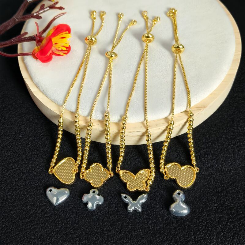 Chinese Style Song Brocade Bracelet Base with Lid Gourd Four-Leaf Clover Butterfly Heart Bracelet Handmade DIY Jewelry Material