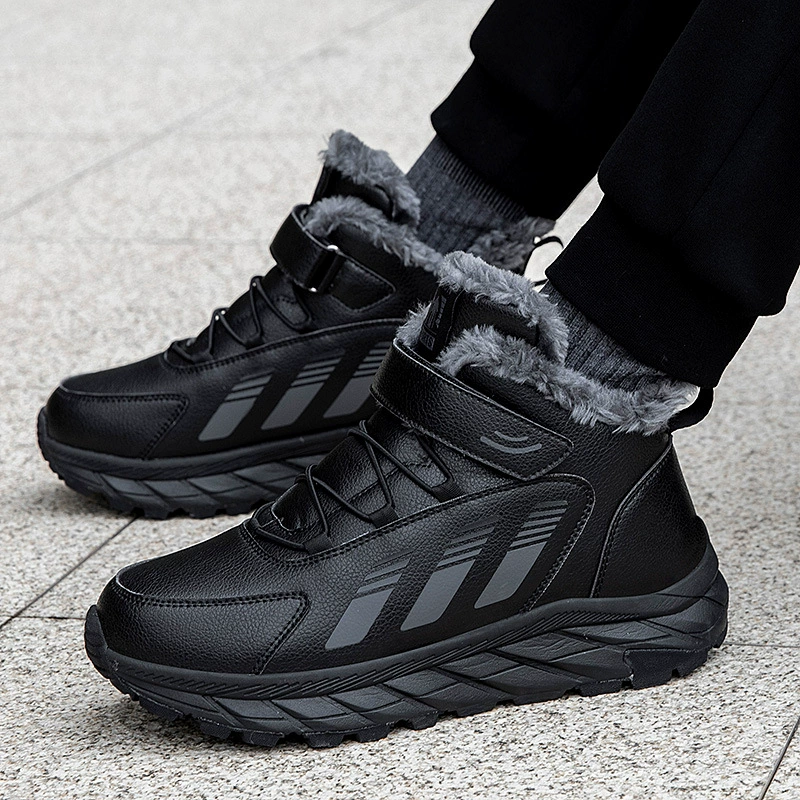 Хлопчатобумажная обувь для стариков, мужские зимние утолщенные Северо-восточные зимние сапоги среднего возраста на флисовой подкладке, непромокаемые Нескользящие кожаные кроссовки для отца