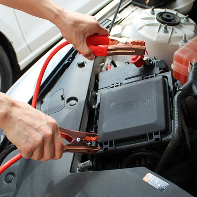 Alligator Clip Battery Cables, Car on the line of fire