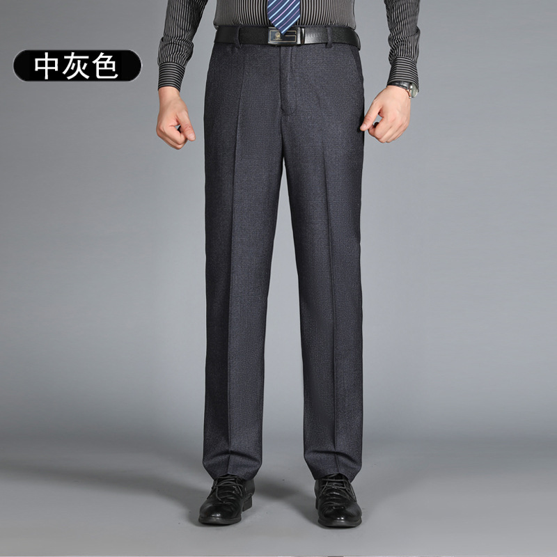 Pantalones de traje gruesos de otoño e invierno pantalones de traje de mediana edad rectos para hombres pantalones de traje de mediana edad sueltos para hombres ropa formal de negocios forrada de lana engrosada para hombres