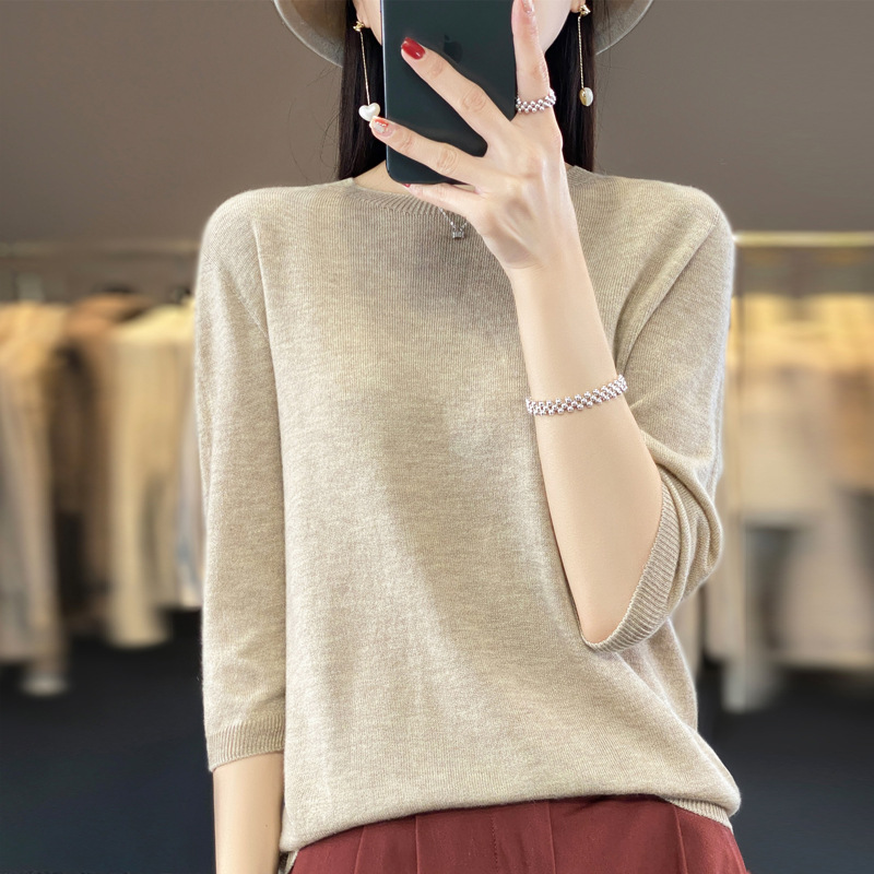 Fine wool-like round neck sweater for women 2023 Summer new simple elegant pullover bottoming shirt loose slimming top