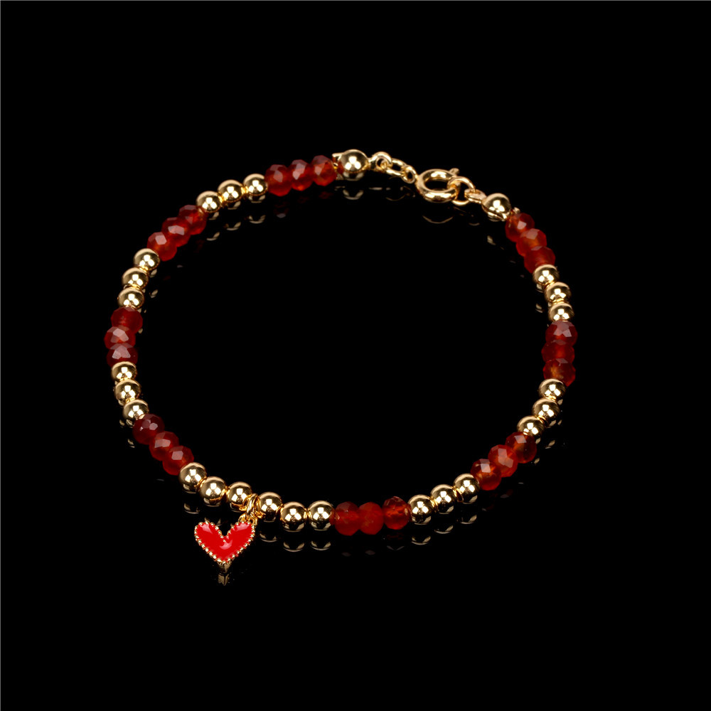 Pulsera De Cuentas De Metal Chapado En Cobre Con Corazón De Esmalte De Gota De Aceite Retro display picture 10