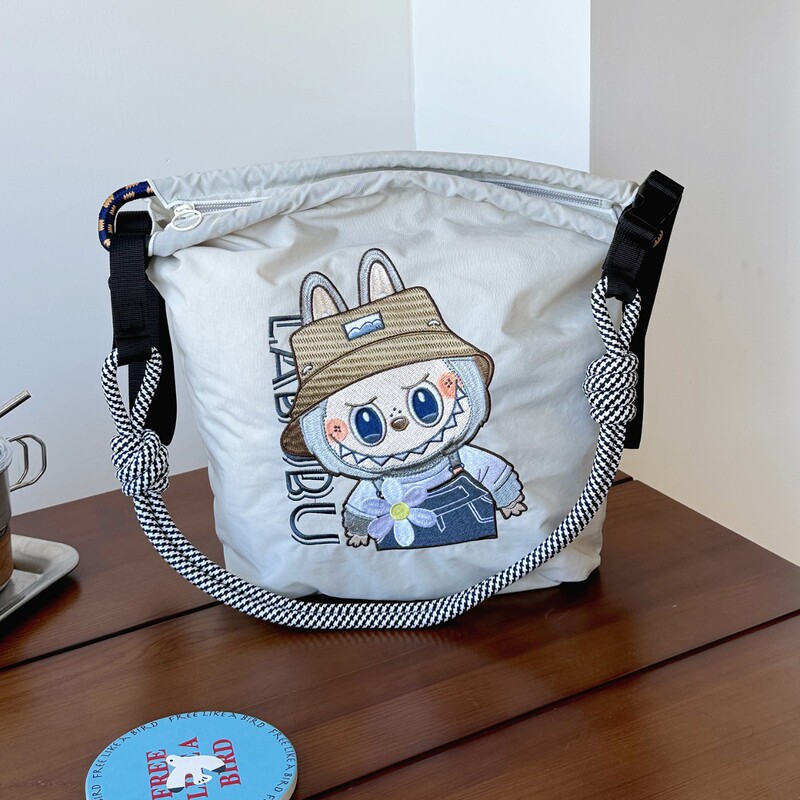 [Zipper Bucket Bag] New Adjustable Fashionable Embroidered Shopping Bag Versatile Lightweight Handbag Shoulder Crossbody Bag Trendy