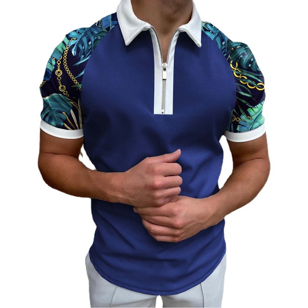 En stock 2022 transfronteriza Amazon AliExpress camisa de Polo de manga corta casual a rayas Plaid impreso cremallera pullover