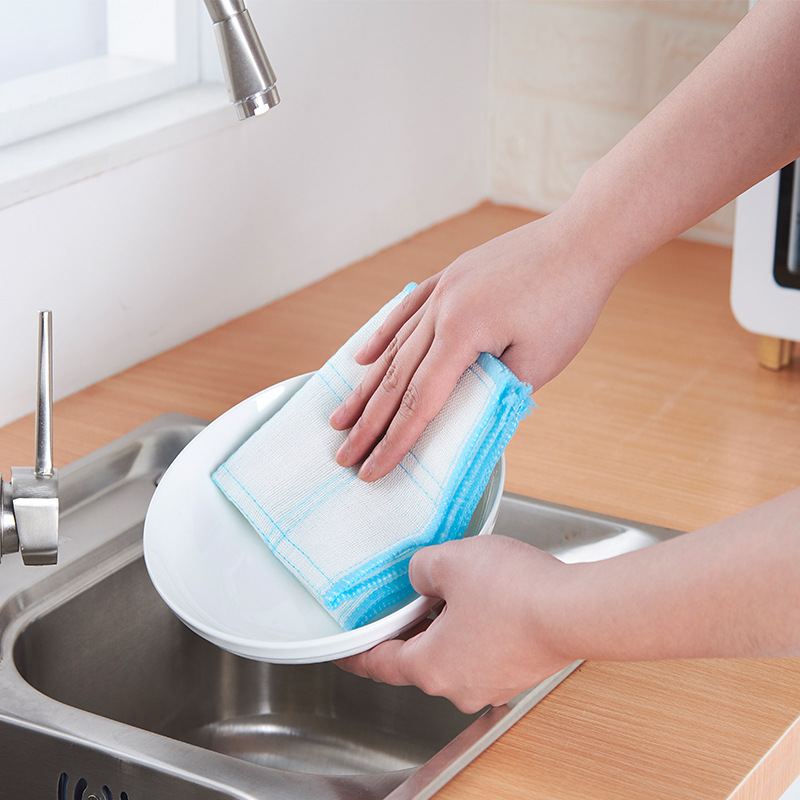 Dishwashing Cloth 6-Layer Thickeneded Dishwashing Cotton Oil-Removing Dish Towel Absorbent Cotton Gauze Cleaning Cloth Wood Fiber Kitchen Rag