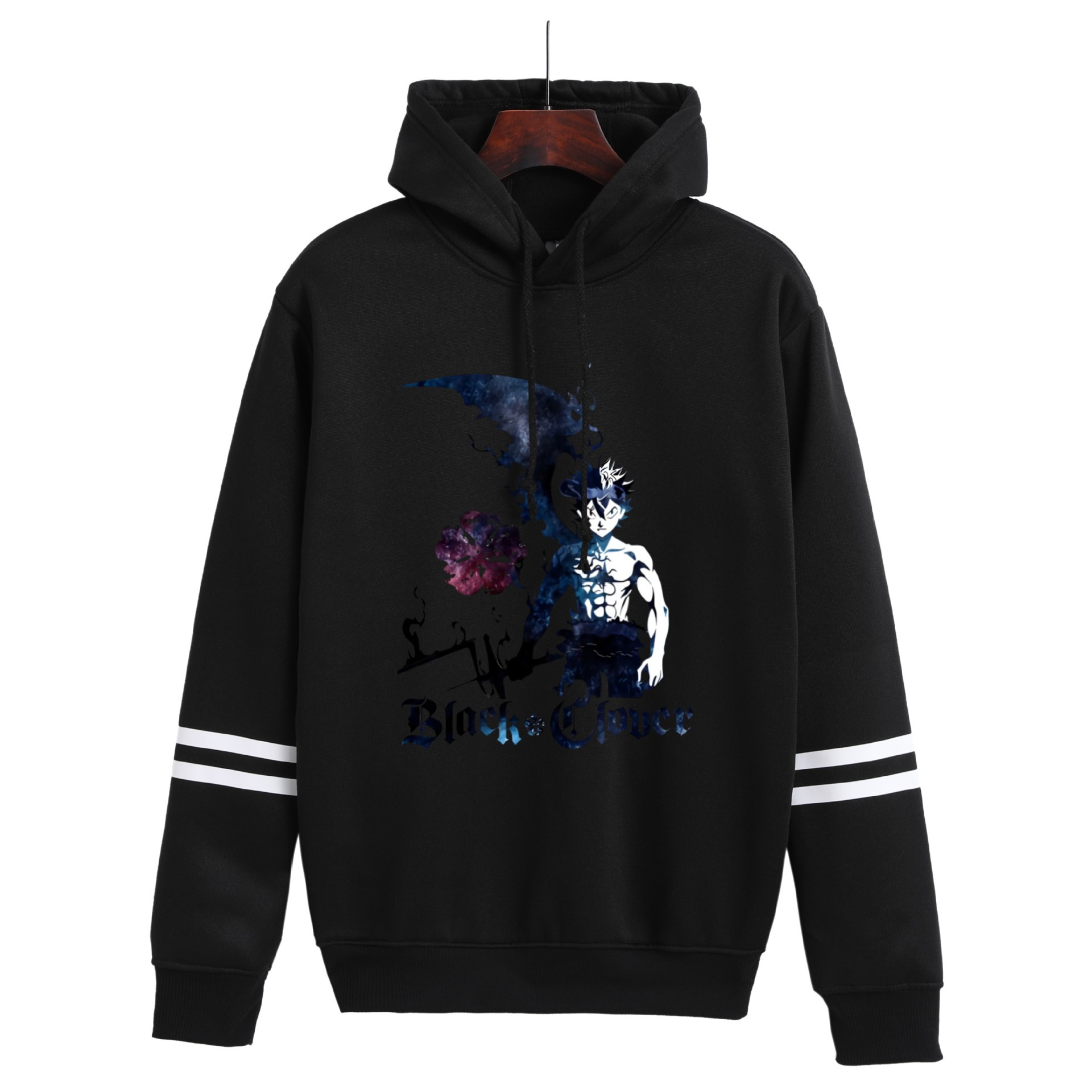 Sudadera con capucha con estampado periférico de trébol de cuatro hojas negro de anime suéter suelto casual transfronterizo