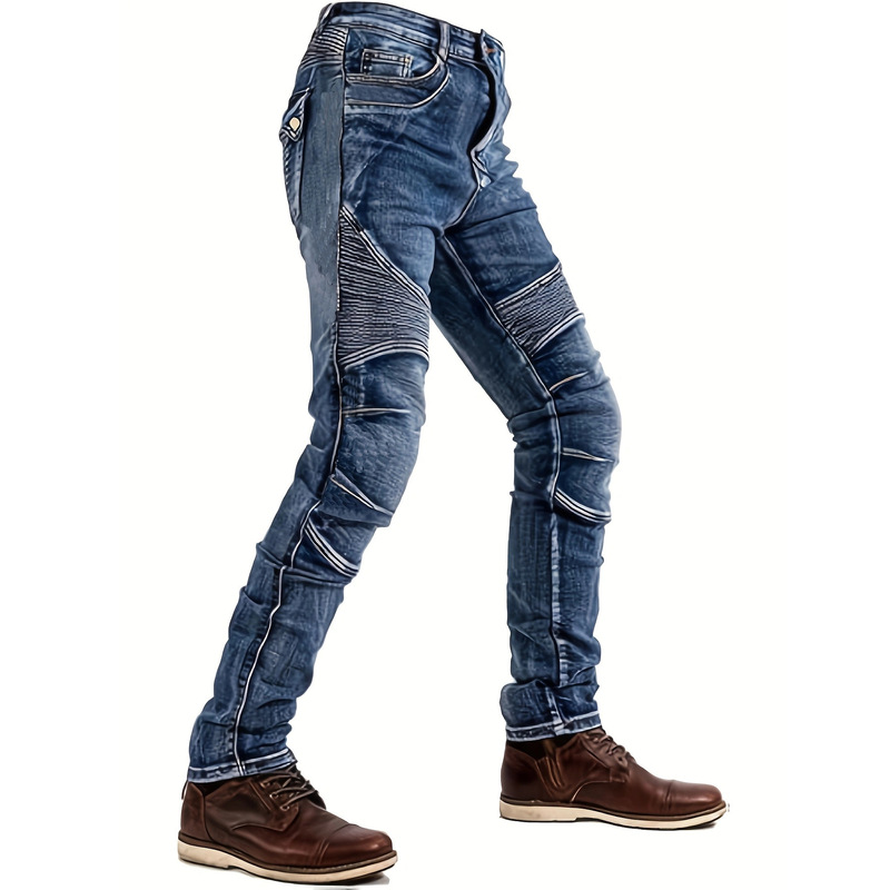 Foreign Trade Cross-Border Aliexpress Slim Jeans Men's Motorcycle Pants Blue Stretch Jeans Men's Pants Dropshipping
