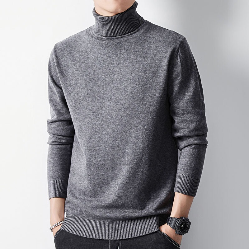 Men's Turtleneck Sweater for Autumn and Winter, Slim-Fit Long-Neck Base Knitwear, Solid Color, Affordable Warm Knit Sweater
