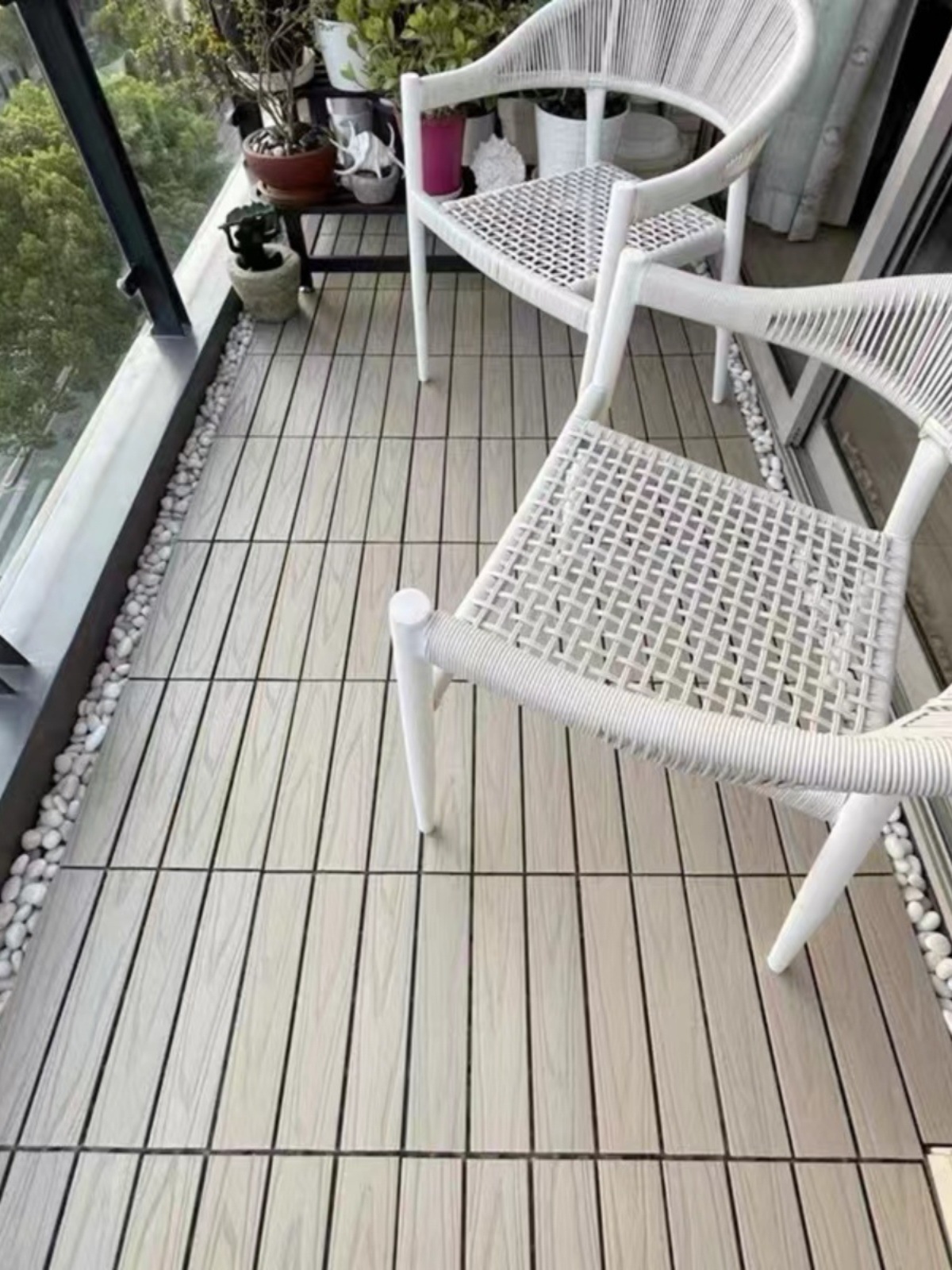 塑木地板户外阳台露台地面铺设庭院防腐无醛添加自铺拼接实木地板
