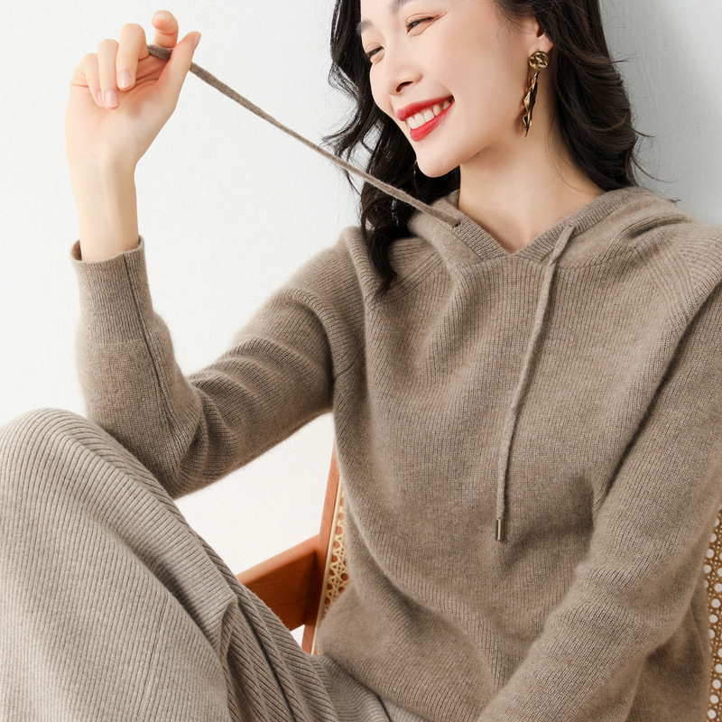Hooded Sweater Women's Sweater Autumn and Winter New Loose Base Pullover with Hat Casual Core-spun Yarn Sweater Coat Women Hooded Sweater Women's Sweater Autumn and Winter New Loose Base Pullover with Hat Casual Core-spun Yarn Sweater Coat Women
