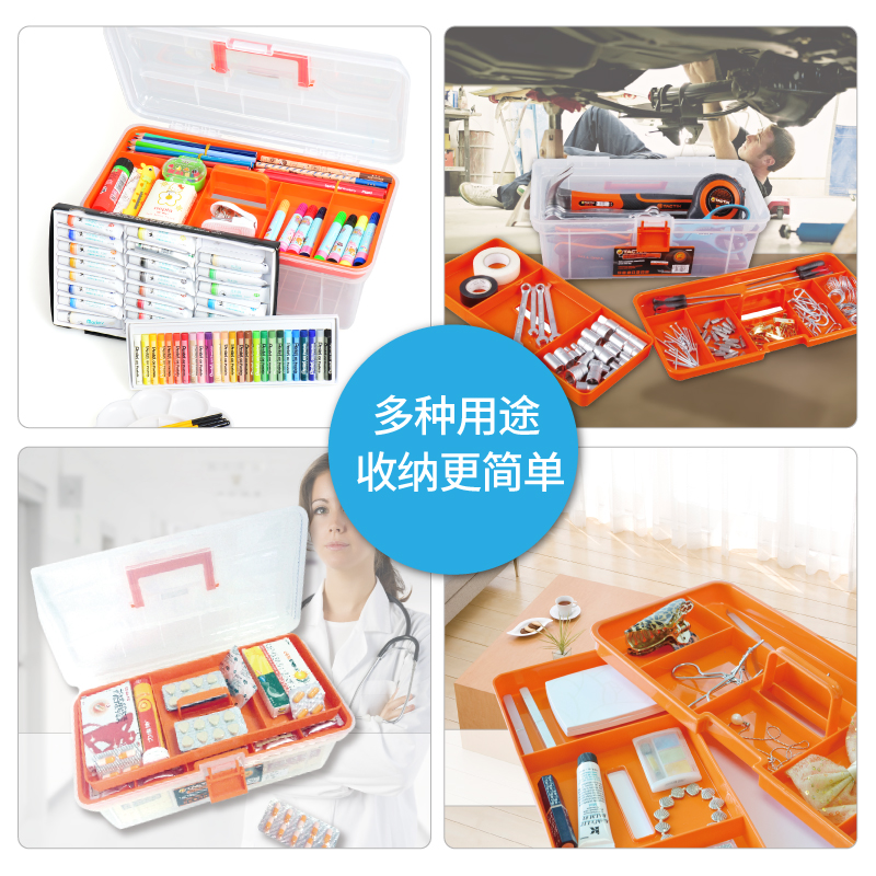 Caja de almacenamiento de herramientas de plástico multifuncional Caja de almacenamiento portátil Caja de pintura de tres capas para estudiantes de primaria