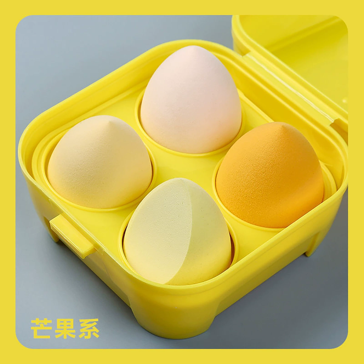 Makeup Sponge Set, 4-Cell Compact Case, Soft Round Cosmetic Blenders (assorted colors)