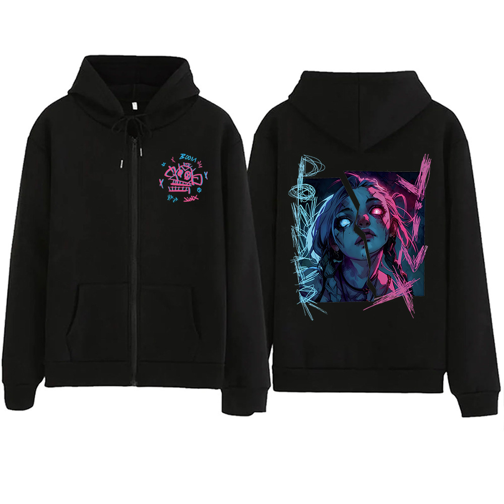 Hot Anime Arcane-Jinx Zipper Hoodie Harajuku Pullover