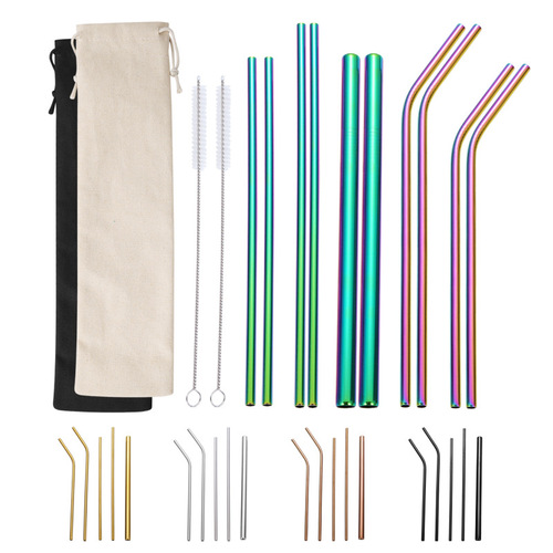 304 stainless steel straw set cross-border color metal straw bag set milk tea coffee drink long straw